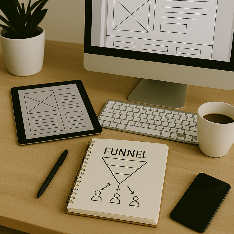 👉 „Strukturierte Websites & Funnels für messbaren Erfolg“ 👉 „Team-Meeting mit Laptop, Notizbuch & Digitalstrategie – Webdesign & Funnel-Building“