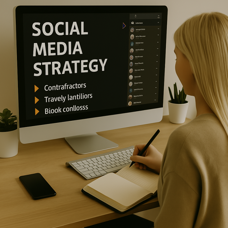 👉 „Effektives Social Media Management für nachhaltiges Wachstum“ 👉 „Laptop mit Dokumenten zur Social Media Strategie – Digitales Marketing für Unternehmen“